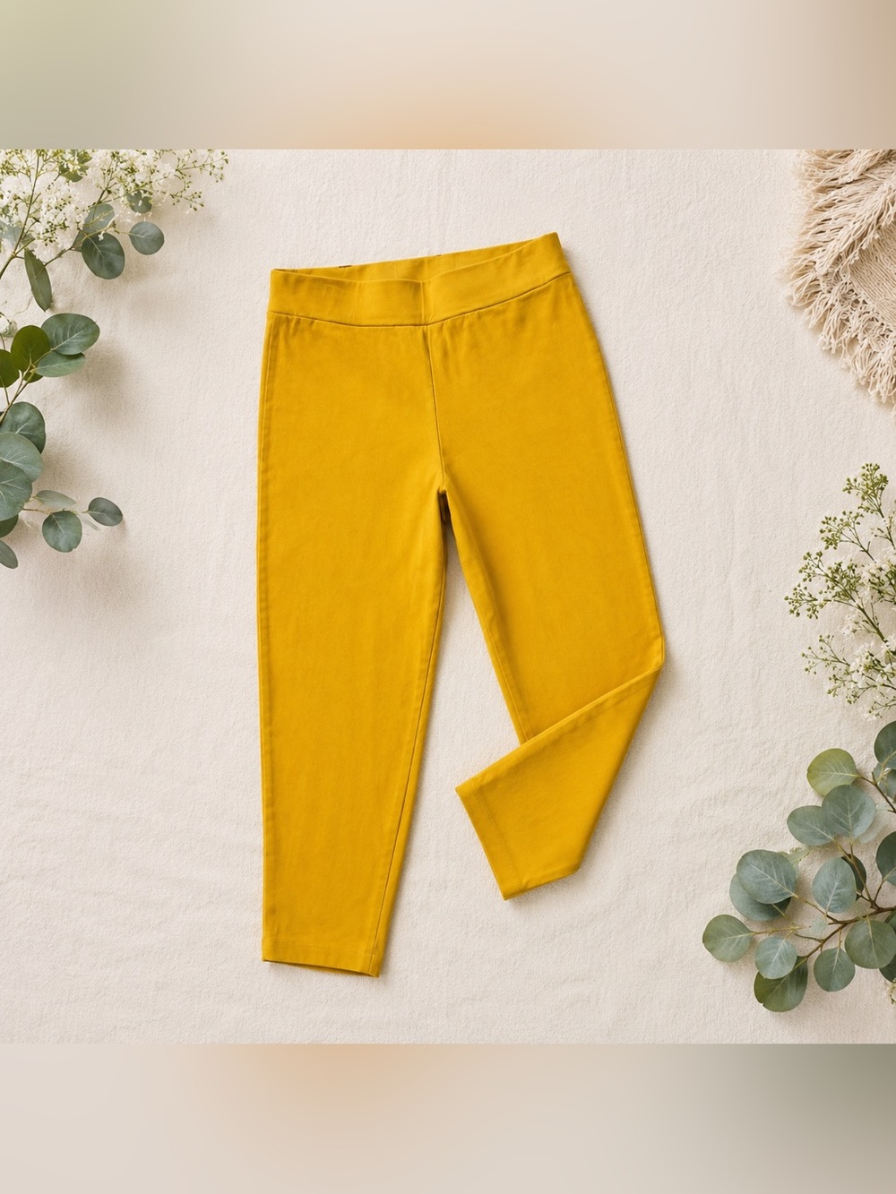 Mustard Yellow High Waist Leggings Pants | Cropped Ankle |Lightweight Stretch |